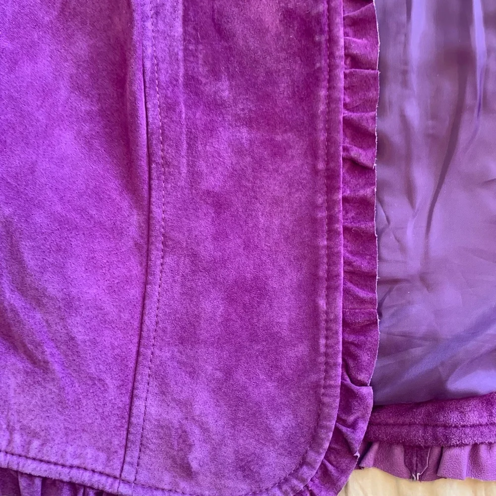 Catherine Stewart Purple Women's Suede Ruffled Jacket Size M